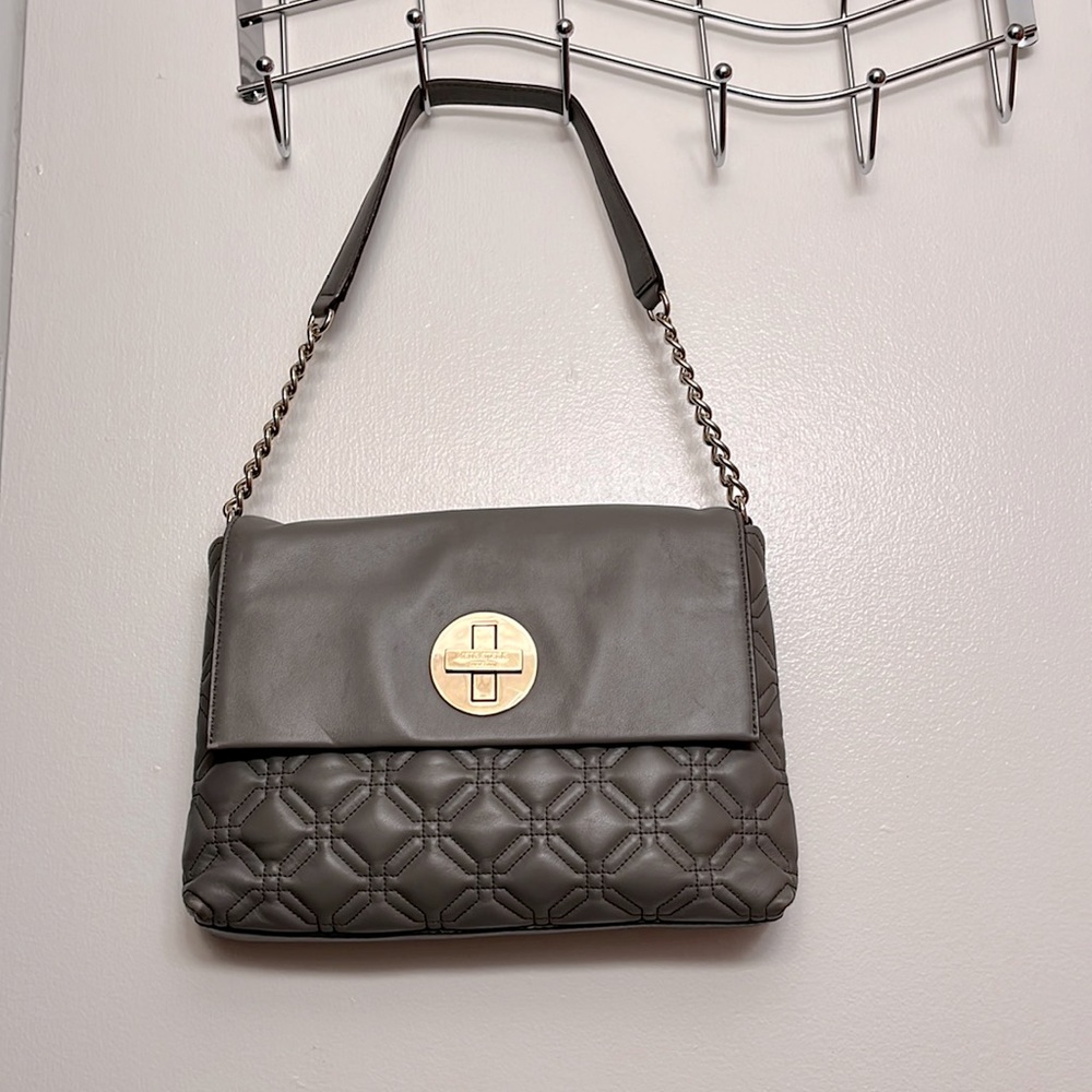 Kate Spade  ♠️ NY shoulder bag pre owned like new elegant gray color with gold